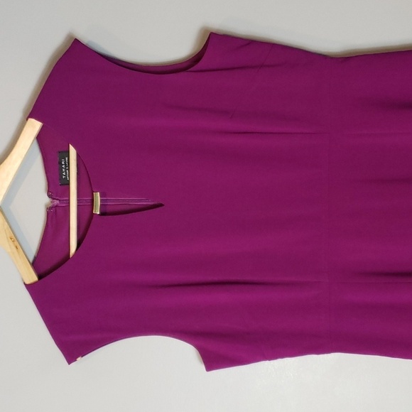Tahari Purple A-Line Midi Dress with Crew Neck - Picture 2 of 7